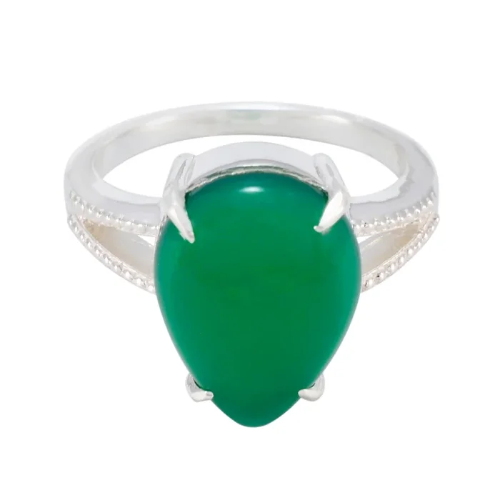 Green Onyx Solitaire African 92.5 Silver Green Gemstone Eye-catching Graceful Ring Jewelry