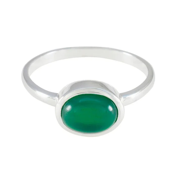 Green Onyx Solitaire Korean 925 Silver Green Gemstone Dainty Modern Ring Jewellery