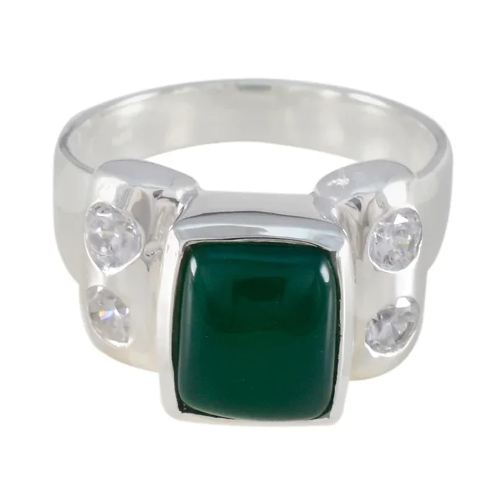Green Onyx Solitaire Russian 925 Sterling Silver Green Gems Versatile Trendy Ring Jewelry