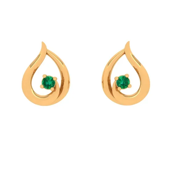 Green Stone Studded Drop Shaped Gold Earring