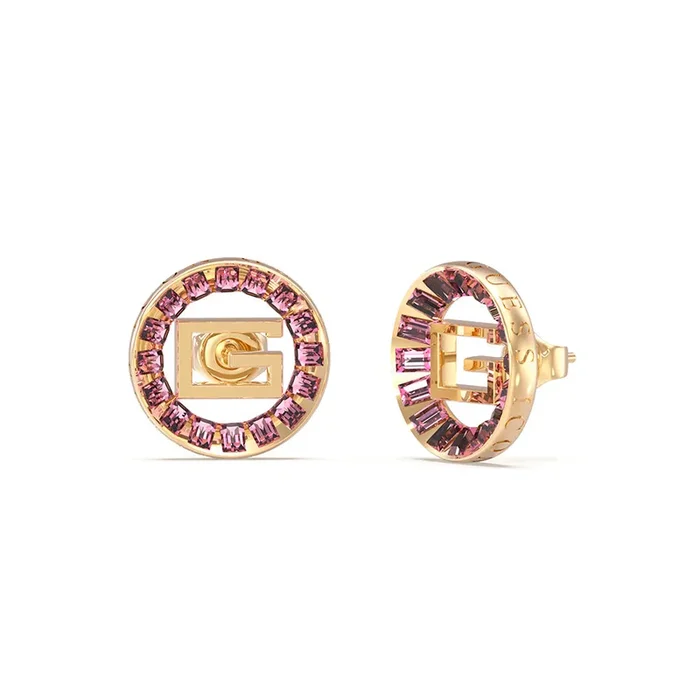 Guess Gold Plated Stainless Steel 19mm Rose Baguette Stud Earrings