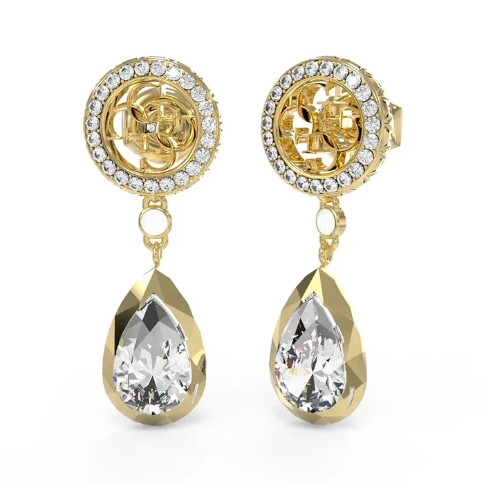 Guess Gold Plated Stainless Steel 4G Charm 22mm Drop Earrings