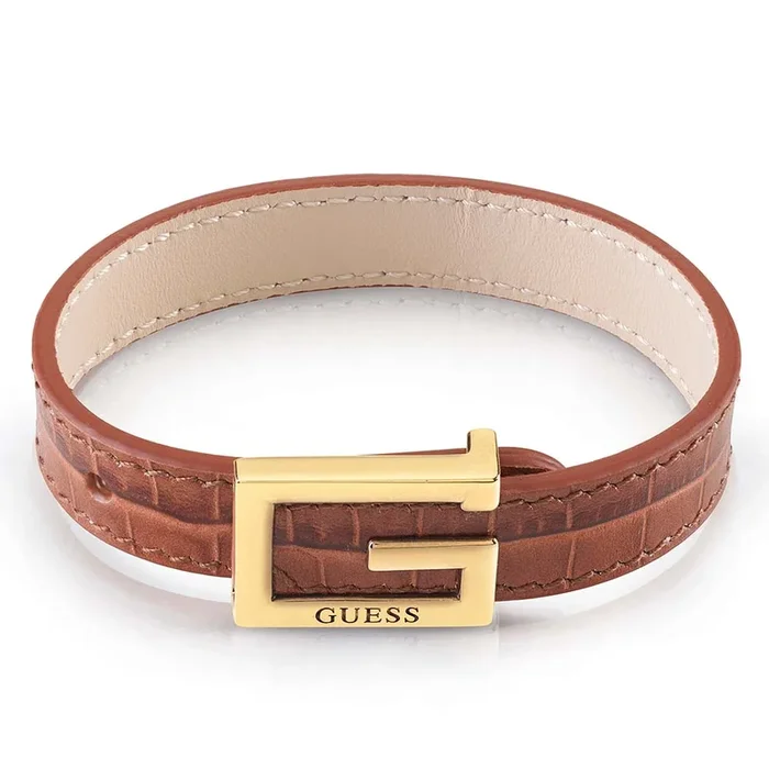 Guess Gold Plated Stainless Steel Cognac CR Print G Squared Bracelet