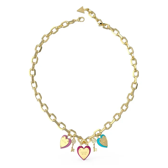 Guess Gold Plated Stainless Steel Multi Heart & Key 16-18″ Chain