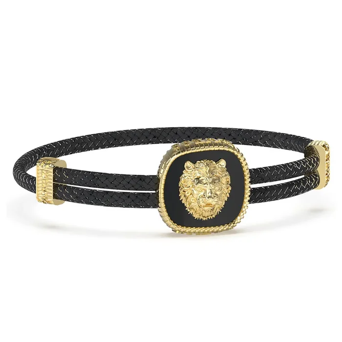 Guess Men’s Jewellery Gold Plated Lion 18mm Coin Leather Bracelet