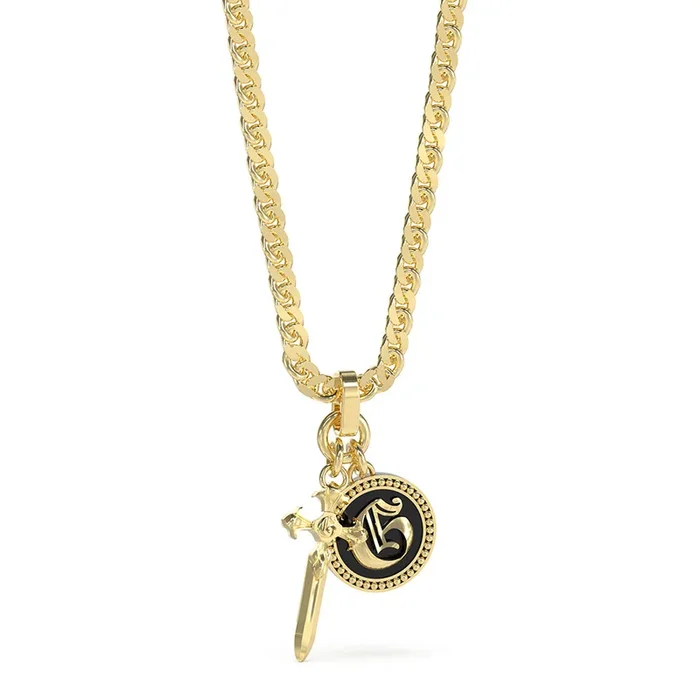 Guess Men’s Jewellery Gold Plated Stainless Steel 26″ G Coin & Dagger Pendant On Chain