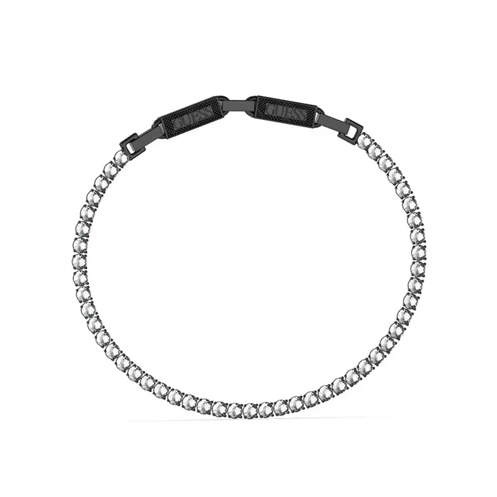 Guess Men’s Jewellery Stainless Steel Clear Tennis Black Logo Buckle Bracelet
