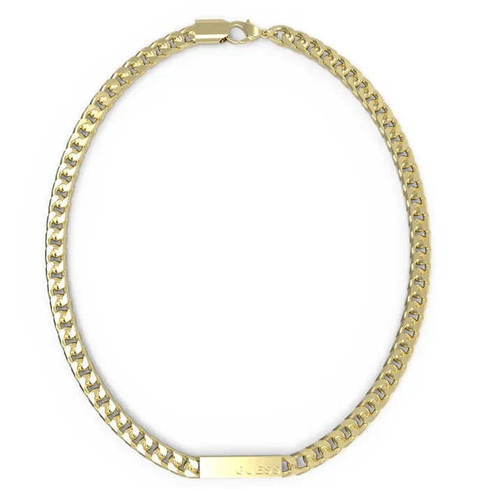 Guess Mens Jewellery Gold Plated Stainless Steel 21″ Logo Tag 7mm Chain