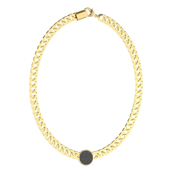 Guess Mens Jewellery Stainless Steel Yellow Gold Plated Coin Pattern On 21″Chain
