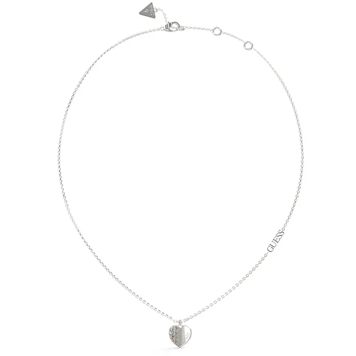 Guess Rhodium Plated Stainless Steel 16-18″ Plain & Pave Heart Charm Chain