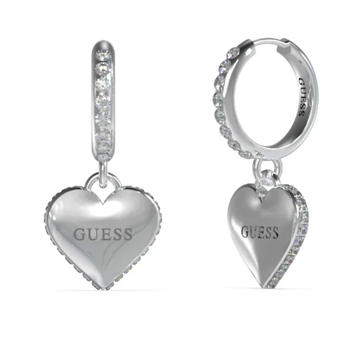 Guess Stainless Steel 30mm Heart Charm Huggies Earrings