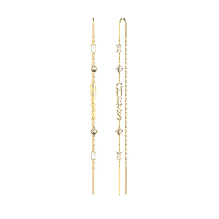 Guess Stainless Steel Gold Plated 80mm Logo Threader Drop Earrings