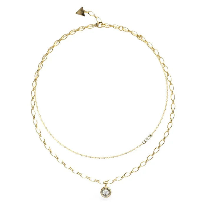 Guess Stainless Steel Gold Plated Solitaire 15-17″ Double Chain