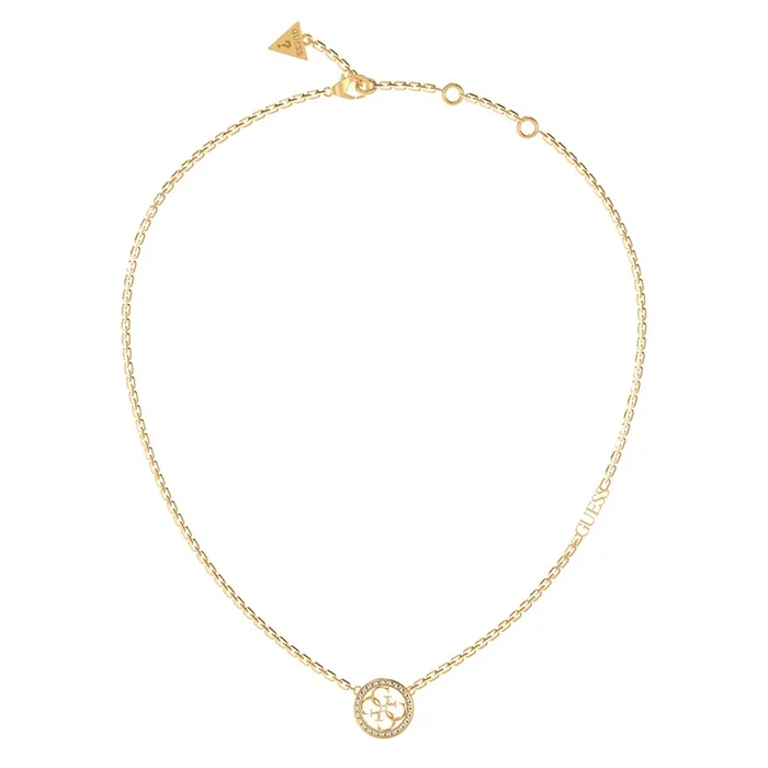 Guess Yellow Gold Plated 16-18″ 4G & CZ Coin Pendant On Chain
