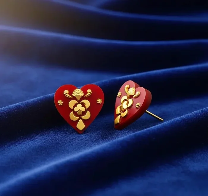 Gulab Heart 22KT Yellow Gold Synthetic Pola Stud Earrings for Women
