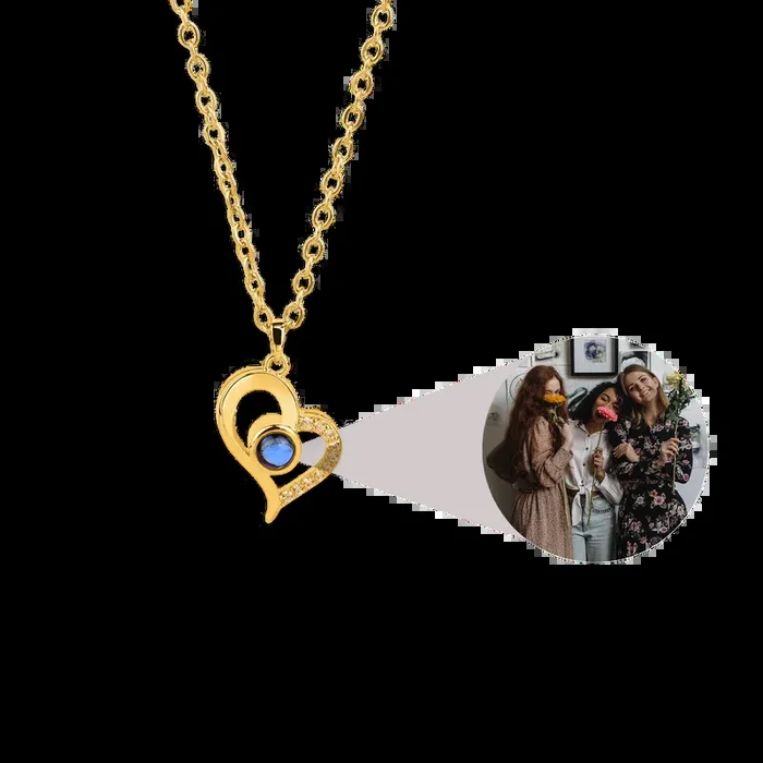 Half Pave Heart Photo Necklace