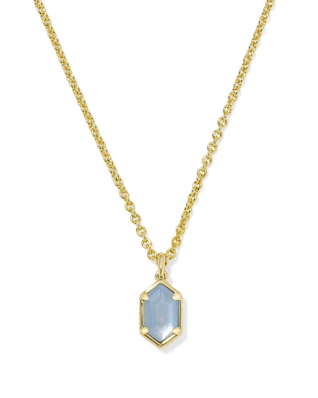 Hallie Short Pendant Necklace in Gold & Sky Blue Mother of Pearl