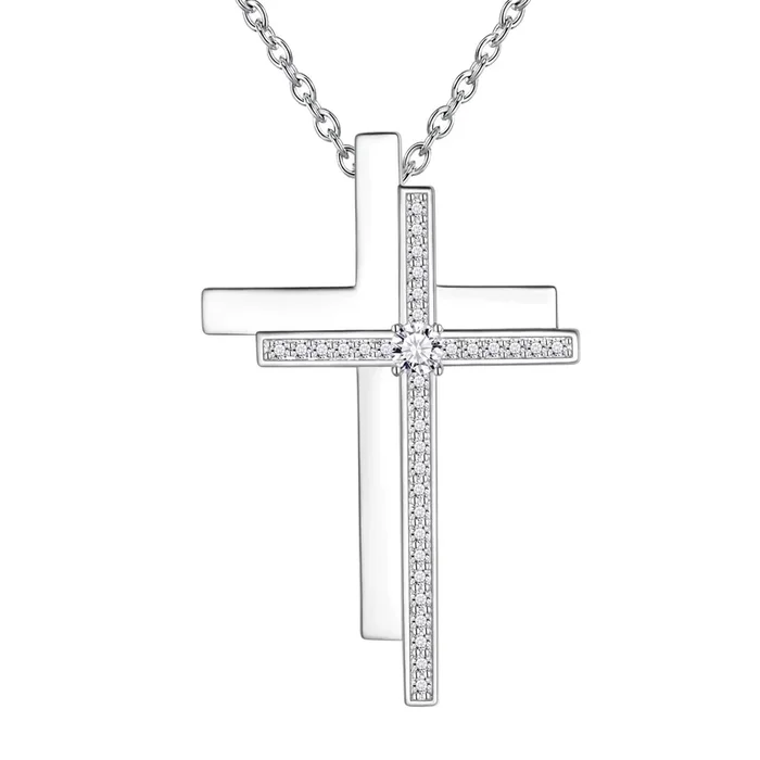 Halskette mit Kreuz aus 925er Sterlingsilber und Zirkonia für Damen