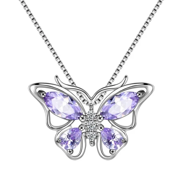 Halskette mit Schmetterlings-Anhänger, Geburtsstein, Juni, Alexandrit, Damen- und Mädchenschmuck, Geburtstagsgeschenk