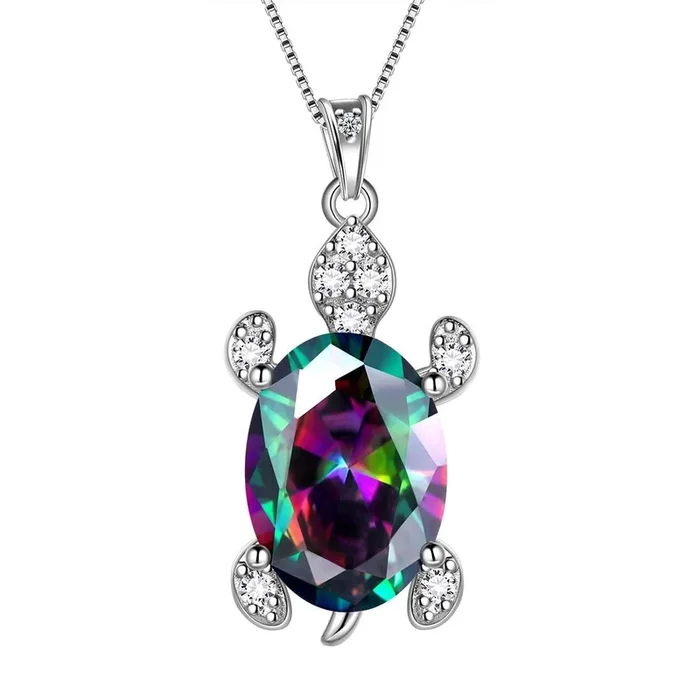 Halsketten mit Schildkröten-Anhänger für Damen, Geburtsstein, Schmuck für Mädchen, Geburtstagsgeschenk, Sterlingsilber