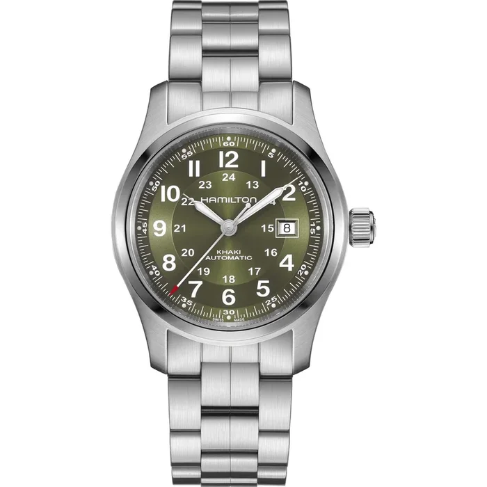 Hamilton Khaki Field automatic watch, khaki dial, steel bracelet, 38 mm H70455160- Lepage