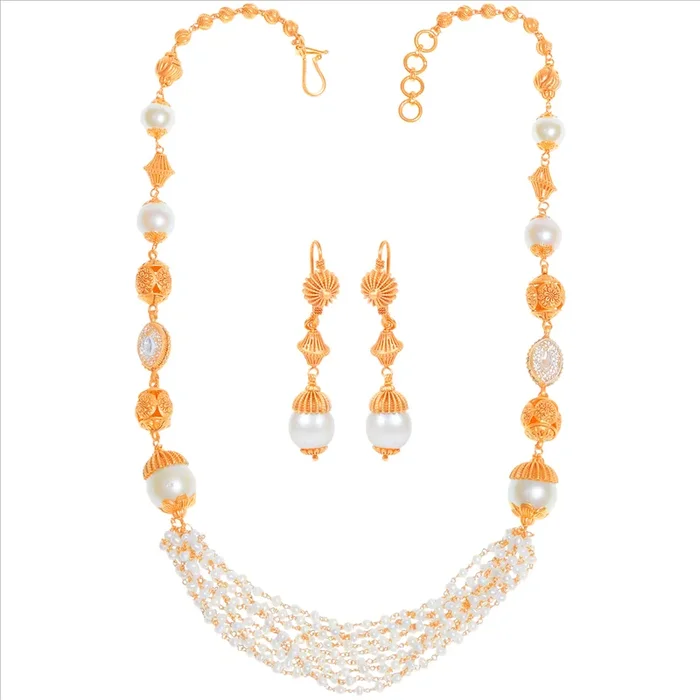 Hand-crafted Antique Necklace Set With Kundan & Pearl in 22K Gold