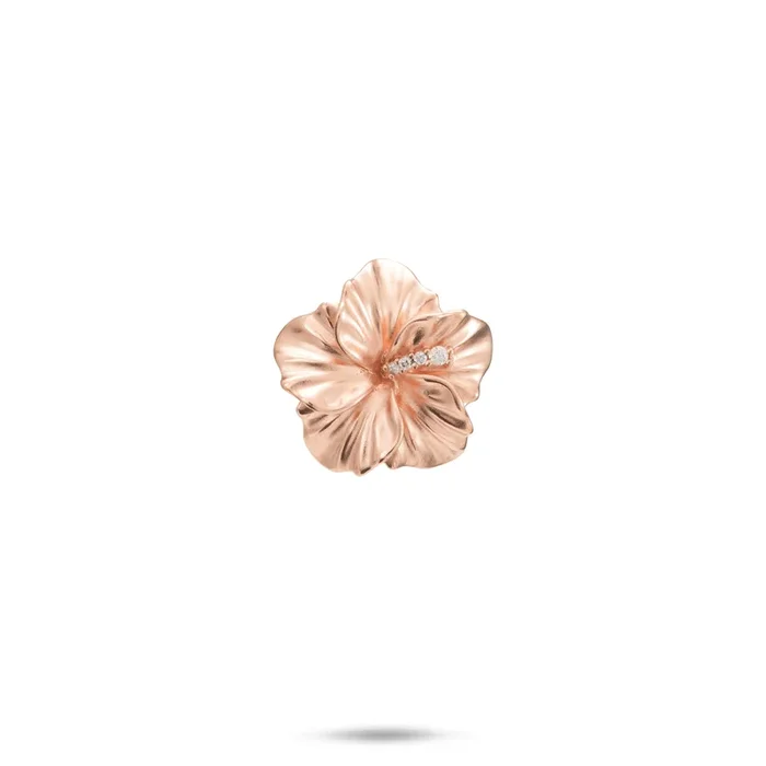 Hawaiian Gardens Hibiscus Pendant in Rose Gold with Diamonds – 15mm