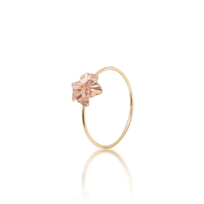 Hawaiian Gardens Hibiscus Ring in Two Tone Gold with Diamonds – 8mm