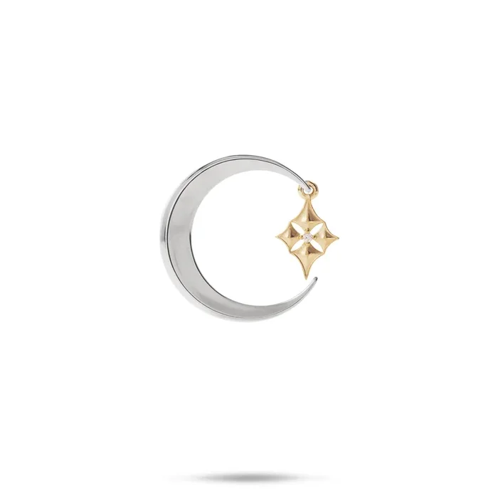 Hawaiian Quilted Star and Moon Pendant in Two Tone Gold with Diamond – 18mm