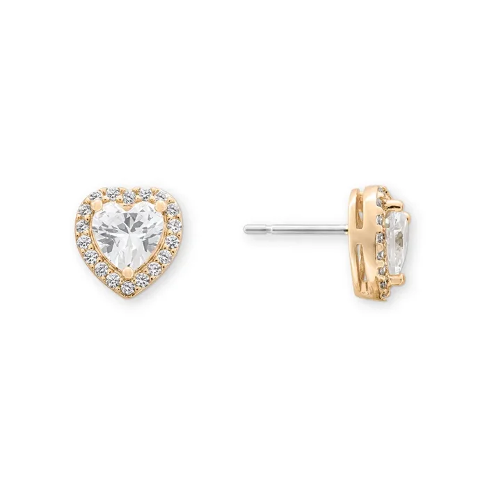 Heart Kate Studs in Gold & Clear