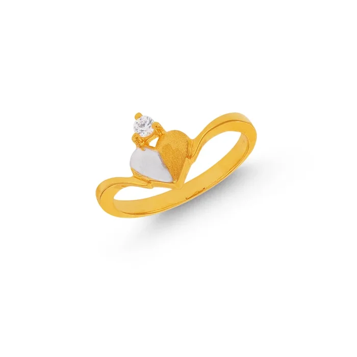 Heart Two tone Ring for Kids with CZ in 22K Gold