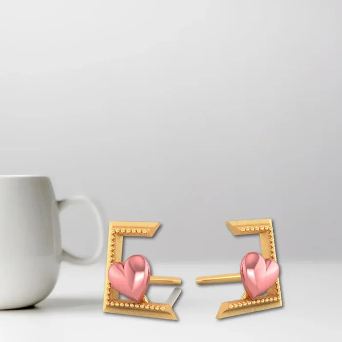Hearts Cantered Half Square Style 22k Gold Earrings