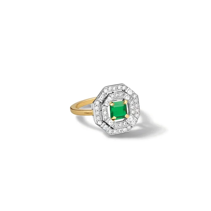 Heloise Engagement Ring 18ct White & Yellow Gold – Emerald & Diamond