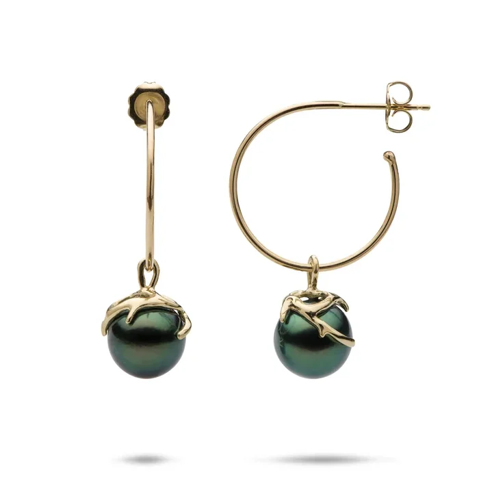 Heritage Tahitian Black Pearl earrings in Gold -9-10mm
