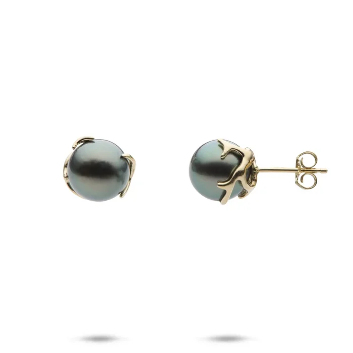 Heritage Tahitian Pearl Earrings in Gold – 9-10mm