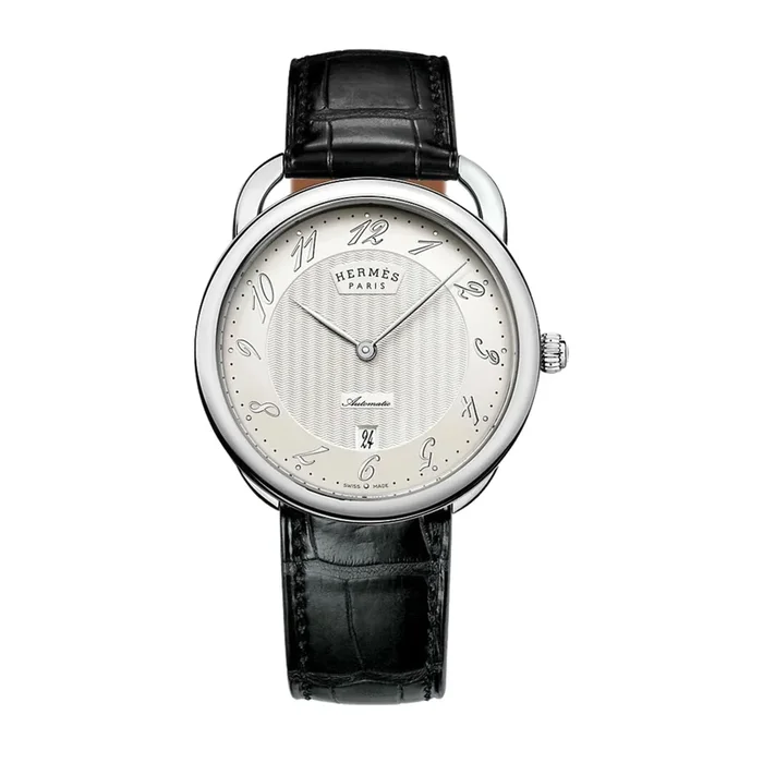 HERMÈS Arceau automatic watch white dial dark brown leather strap 40 mm W042597WW00- Lepage