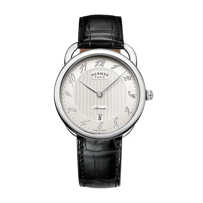 HERMÈS Arceau quartz watch white lacquered dial brown leather strap 40 mm – Lepage