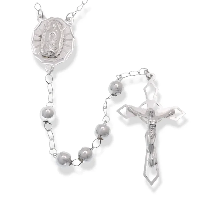 High Polished 925 Sterling Silver 5mm Smooth Bead Rosary – ORP00004