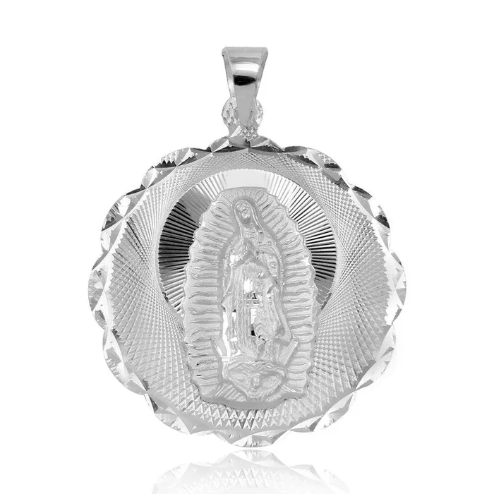 High Polished 925 Sterling Silver DC Wavy Edge Round Lady of Guadalupe Medallion Pendant – JCA098-1
