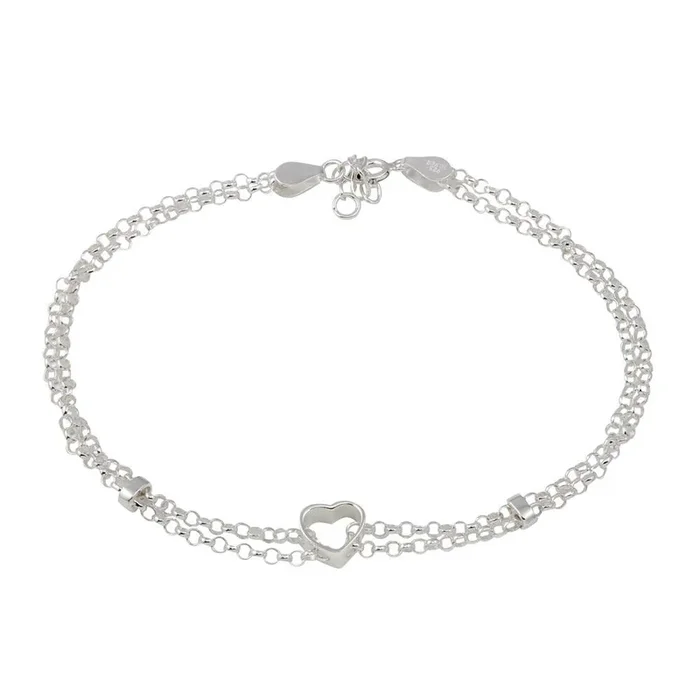 High Polished 925 Sterling Silver Open Heart Center Rolo Link Anklet – ANK00014