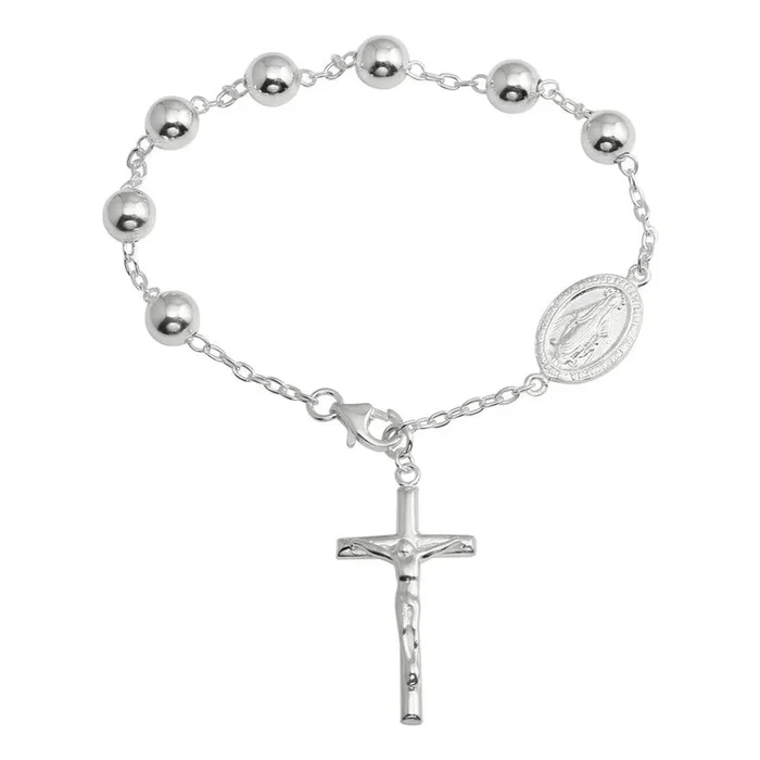 High Polished 925 Sterling Silver Rosary Bracelet – DIB00070