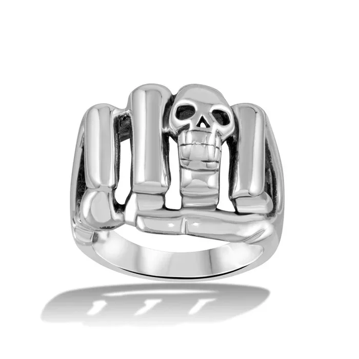 High Polished 925 Sterling Silver Skull Fist Ring – CR00715
