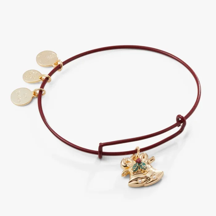 Holiday Bells Charm Bangle Bracelet, Red