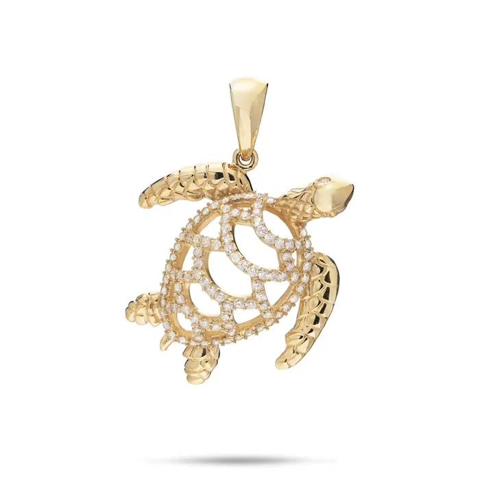 Honu Pendant in Gold with Diamonds – 28mm
