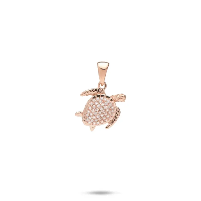 Honu Pendant in Rose Gold with Diamonds – 11mm