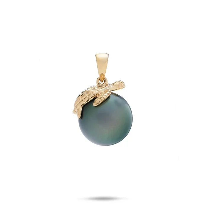 Honu Tahitian Black Pearl Pendant in Gold – 13-14mm