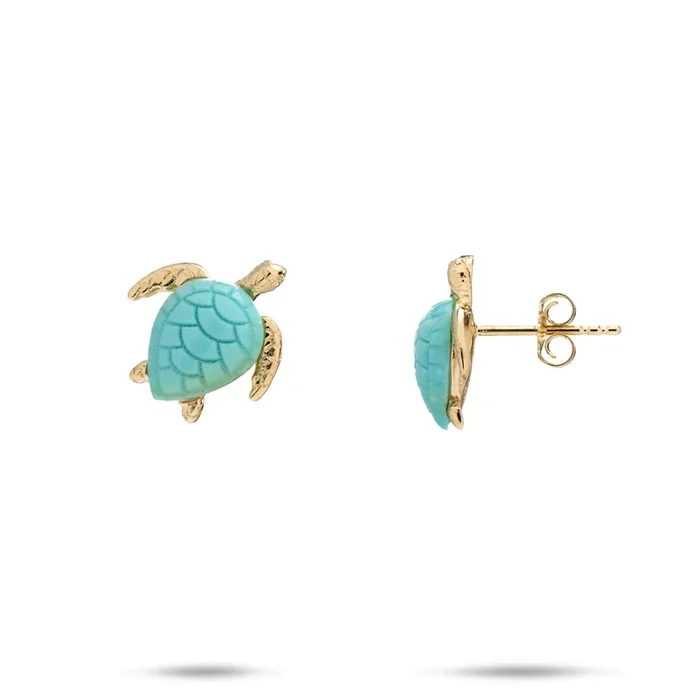 Honu Turquoise Earrings in Gold – 11mm