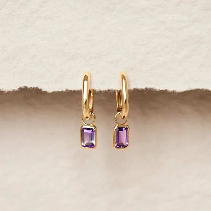 Huggie Earrings with Baguette Charms Amethyst – Amelia