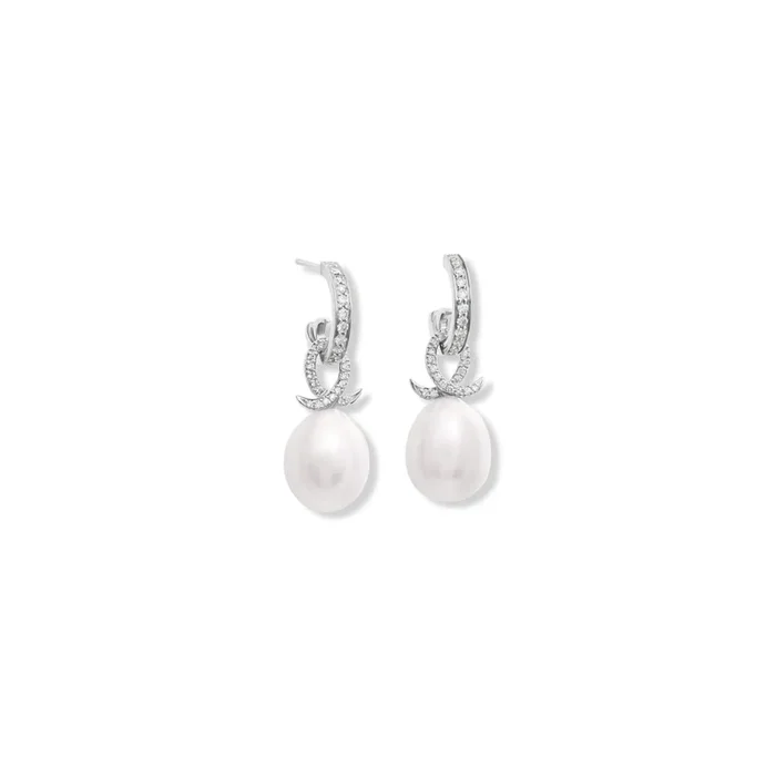 Icarus Earring Drops 18ct White Gold – Pearl & Diamond Pavé