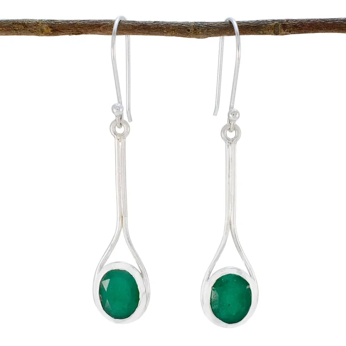 Indian Emerald African Renata Solitaire Dangle Green 92.5 Silver Earring